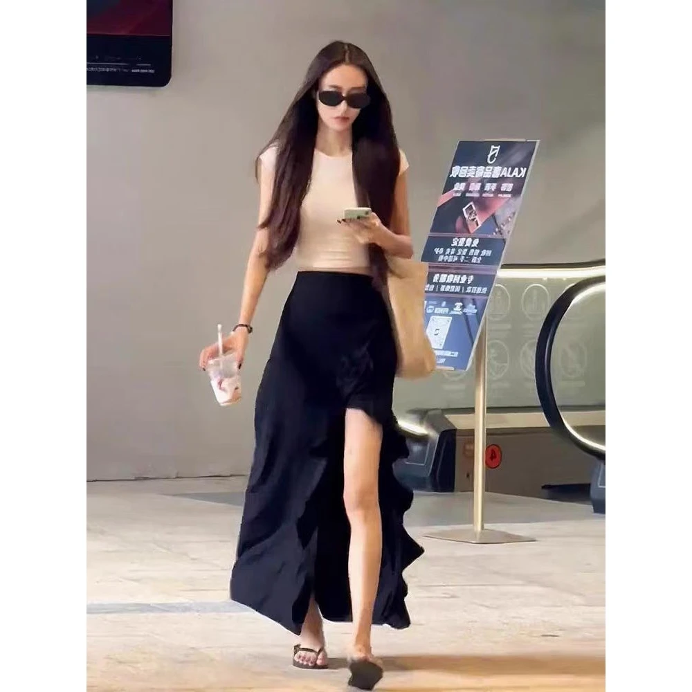 【晨浠定制】2025新款时尚百搭复古减龄不规则花朵A字裙6189