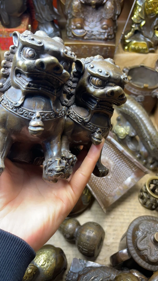 闪购链接，诚信经营门狮一对铜器摆件