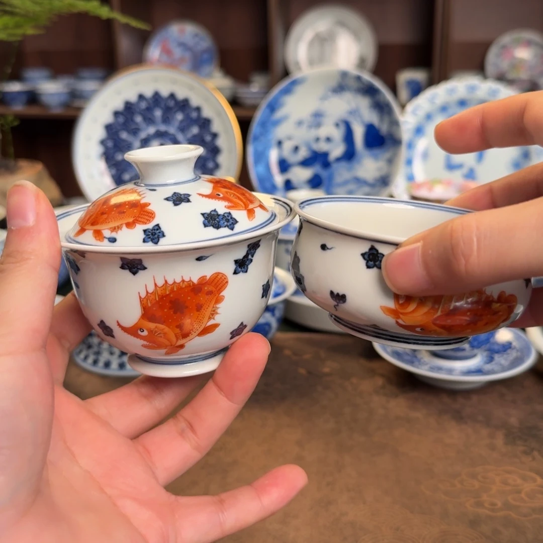 可***.纯手工手绘陶瓷茶具三件