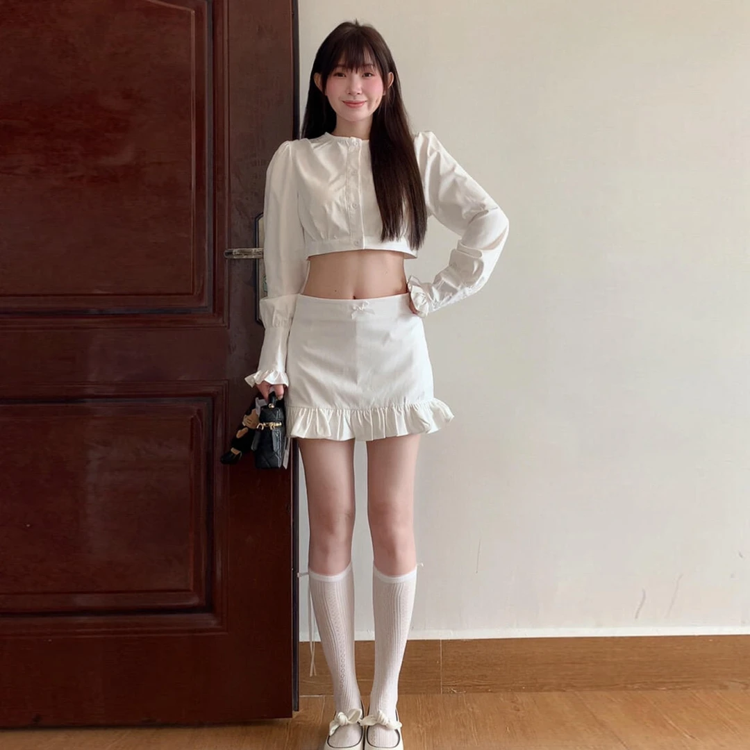 法式高级感白色衬衫连衣裙子女早秋季2025新款小个子短裙两件套装