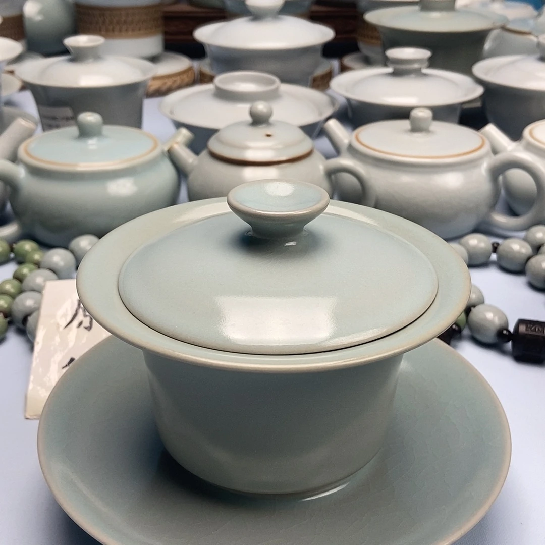 杯仿古微蓝牙马蹄盖碗原矿原釉原产地