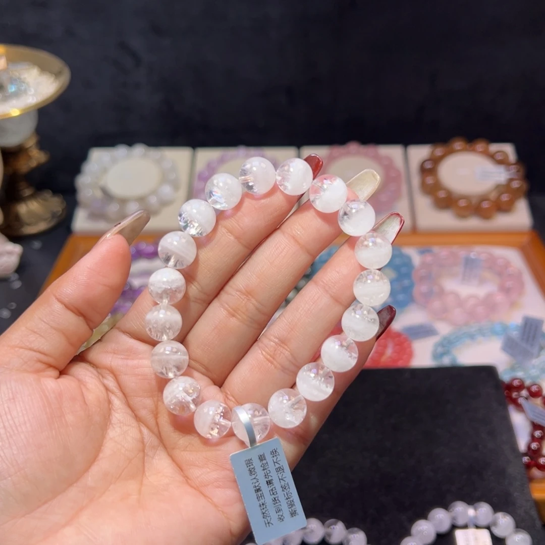 水晶手串未镶嵌许*a彩虹聚宝盆白幽灵10.7m m