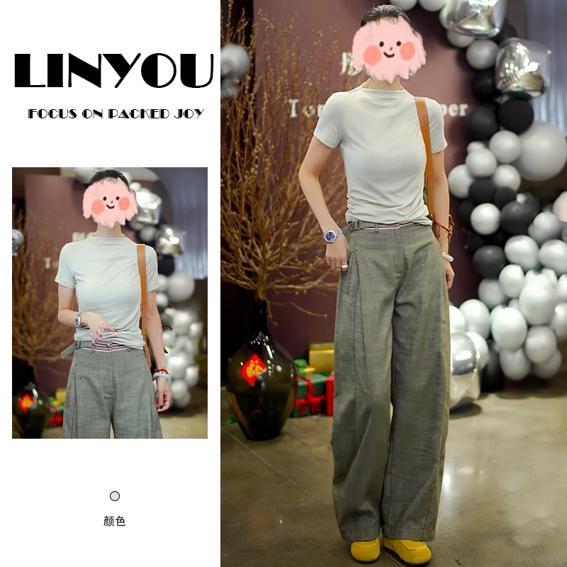 2025年夏季新款韩版时尚套装女显瘦短袖上衣配减龄休闲裤两件套潮