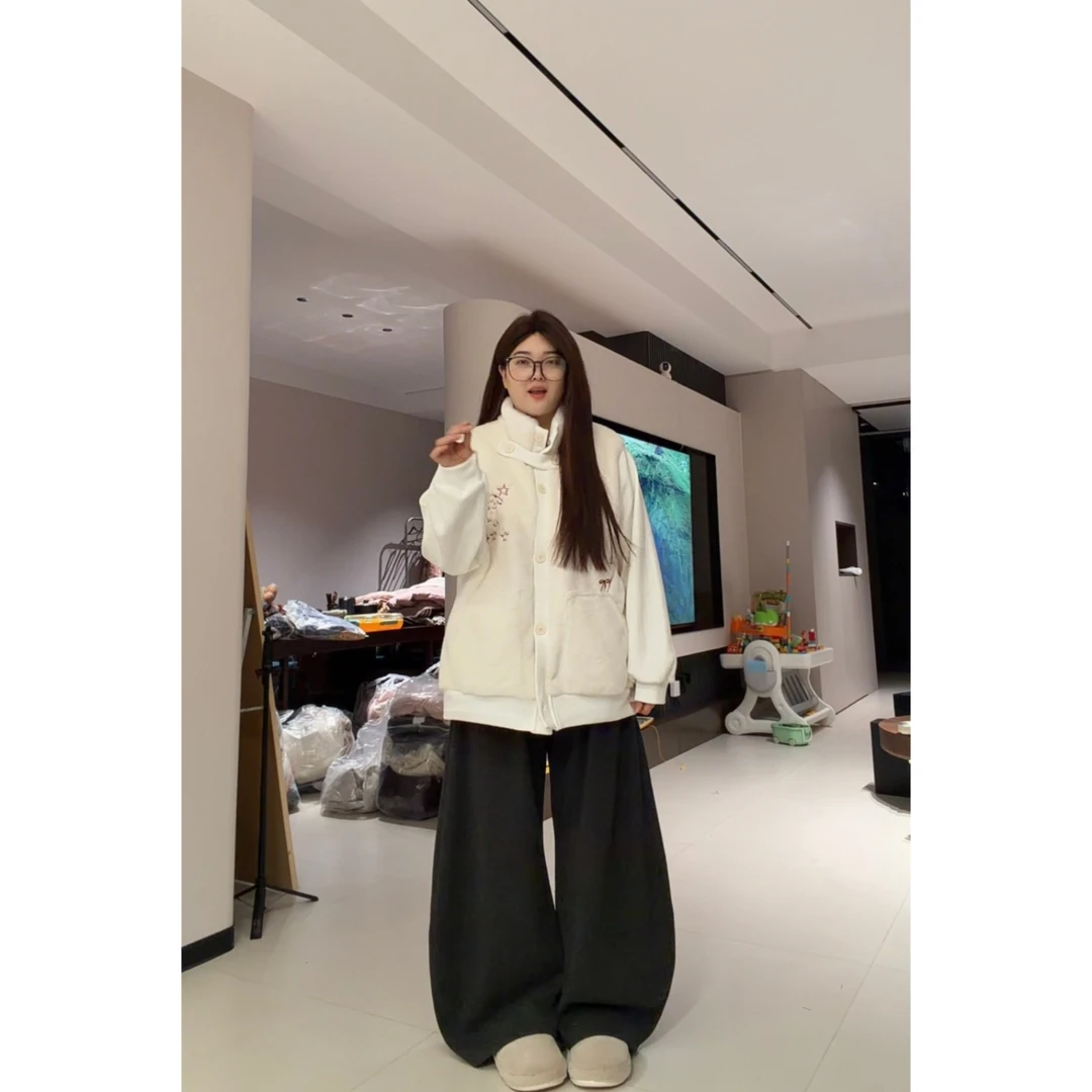 温柔风针织拼接毛毛外套女秋冬季软糯毛茸茸刺绣设计感外套