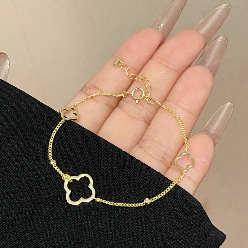 925银手链 简约大气时尚高级感轻奢镂空四叶花手链A3455