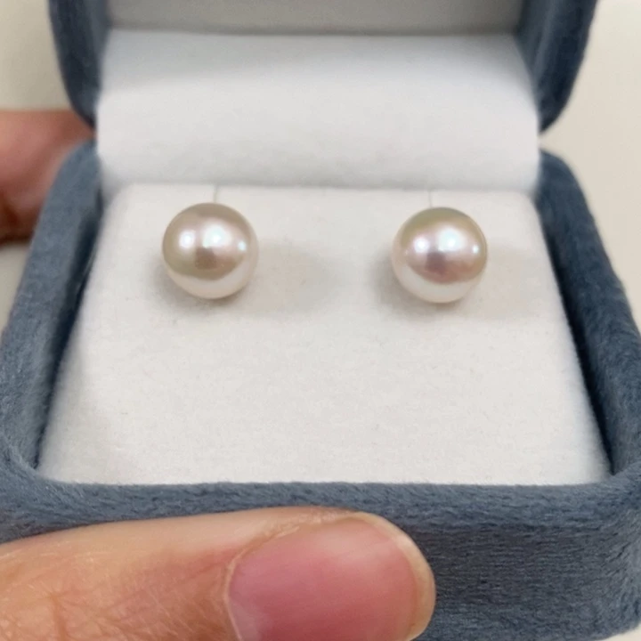 淡水珍珠耳饰银S925镶嵌9-10正圆