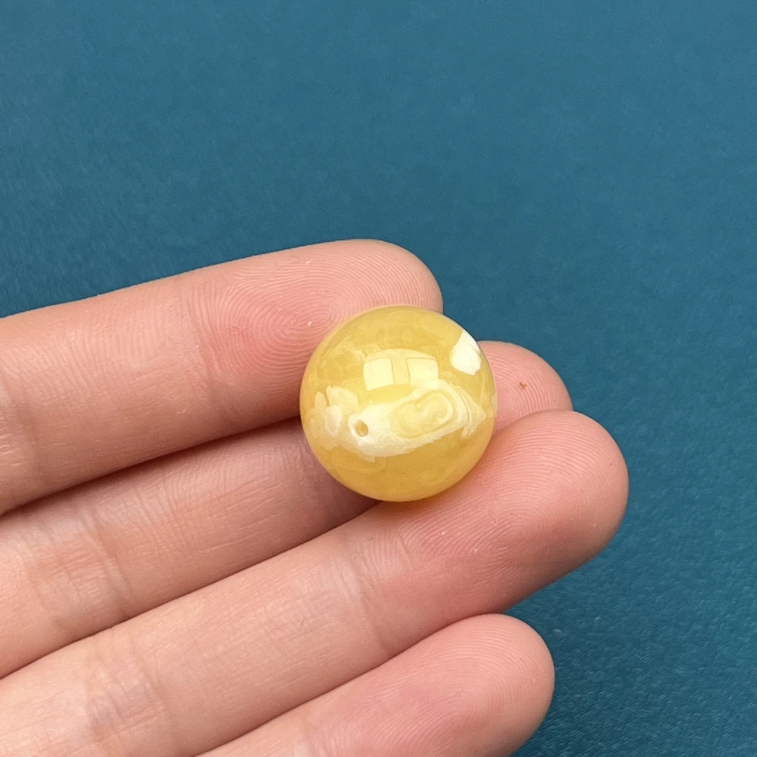 A1531 天然原矿蜜蜡 鸡油黄妖花单珠 17.7mm 抖音基地质检发货