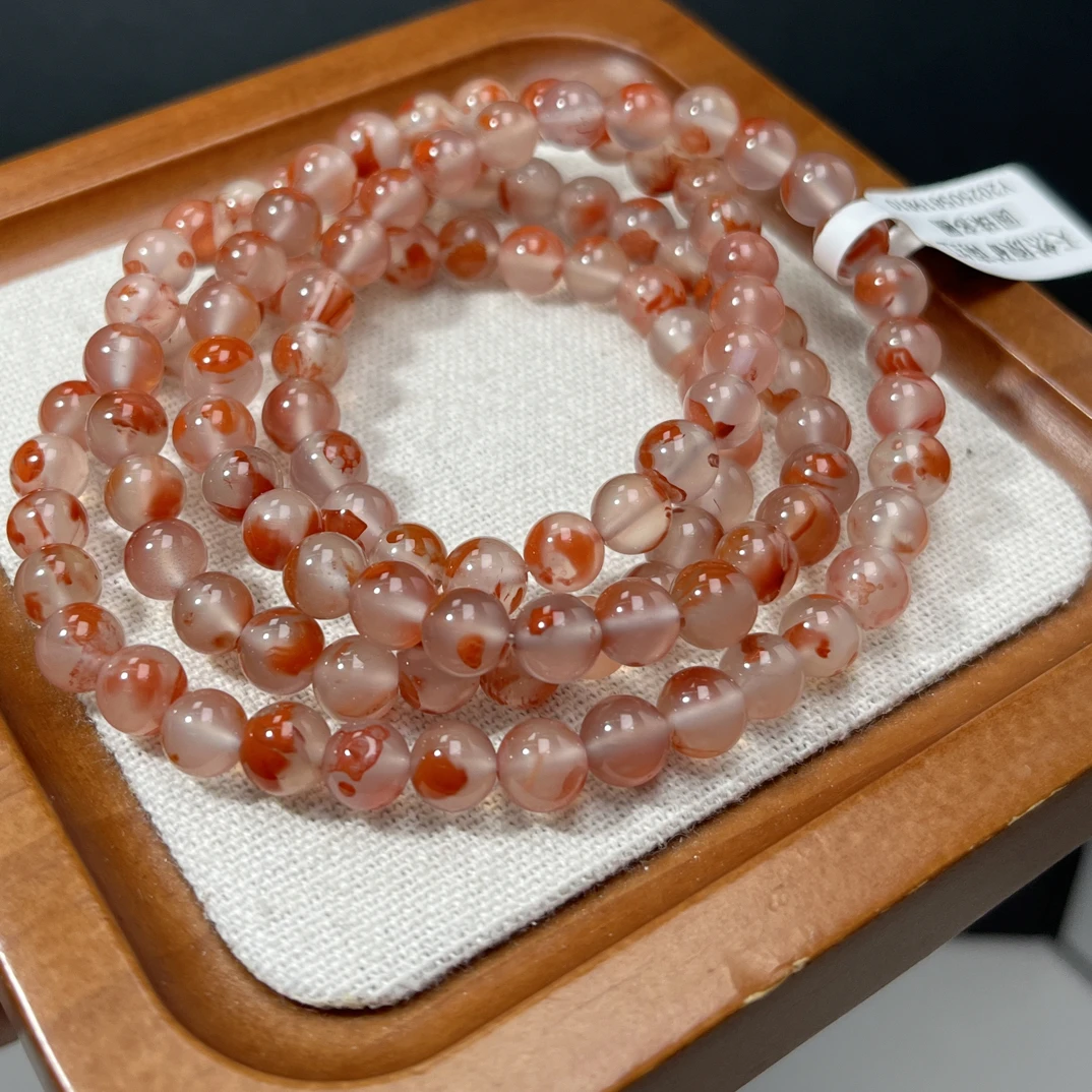 天然原矿瓦西九口南红玛瑙飘花圆珠多圈手串尺寸约6.5毫米AC0888