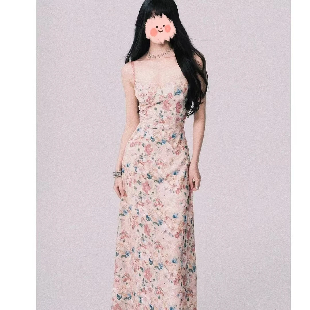 无解的花海 法式度假风甜美温柔长裙收腰显瘦吊带裙ZWY010