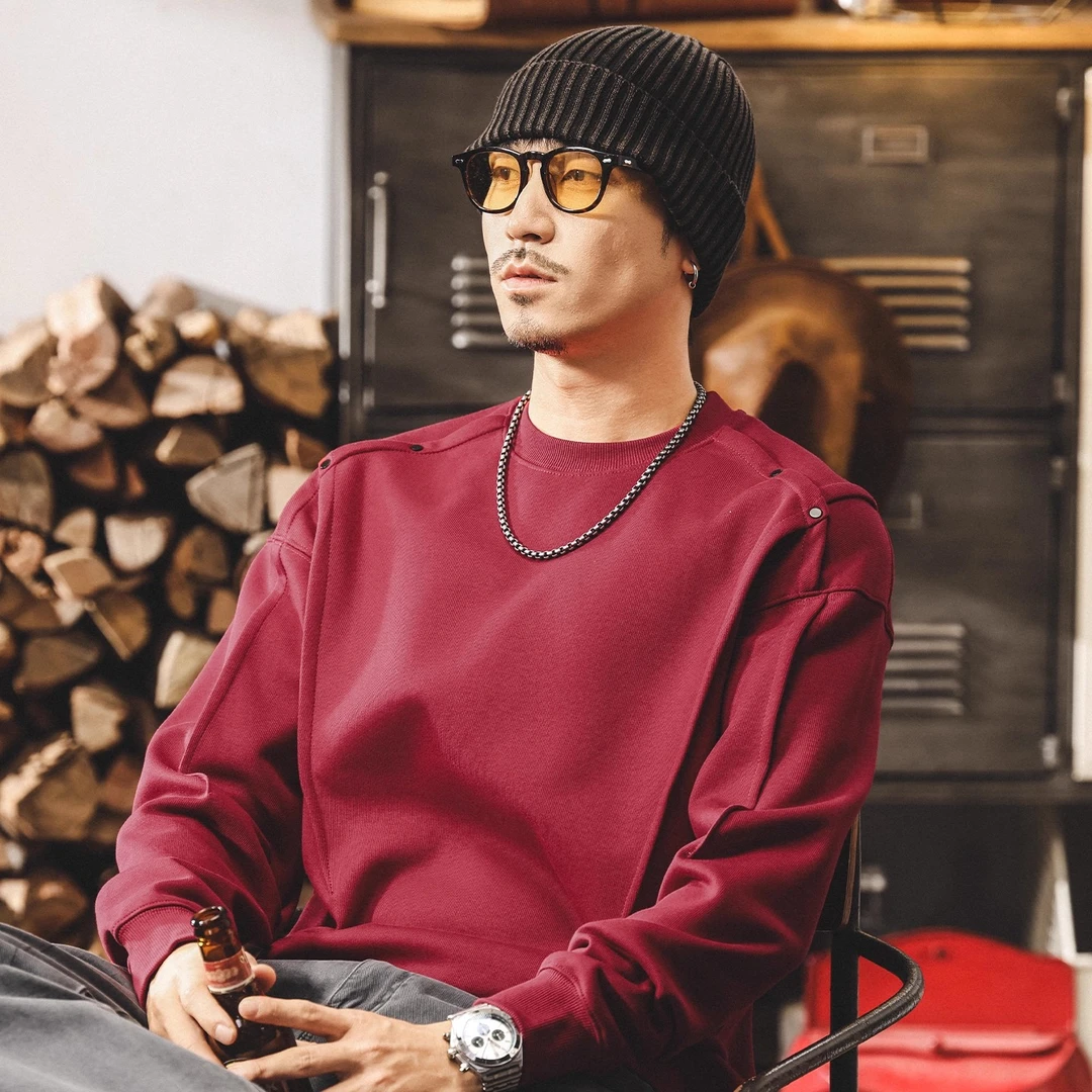 美式复古拼接结构大码重磅卫衣男秋冬新款廓形宽松休闲长袖上衣男