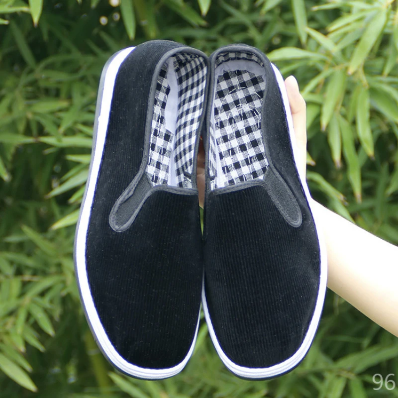 老北京男布鞋千层底手工黑布鞋加厚条绒面中老年舒适布鞋舒适时尚