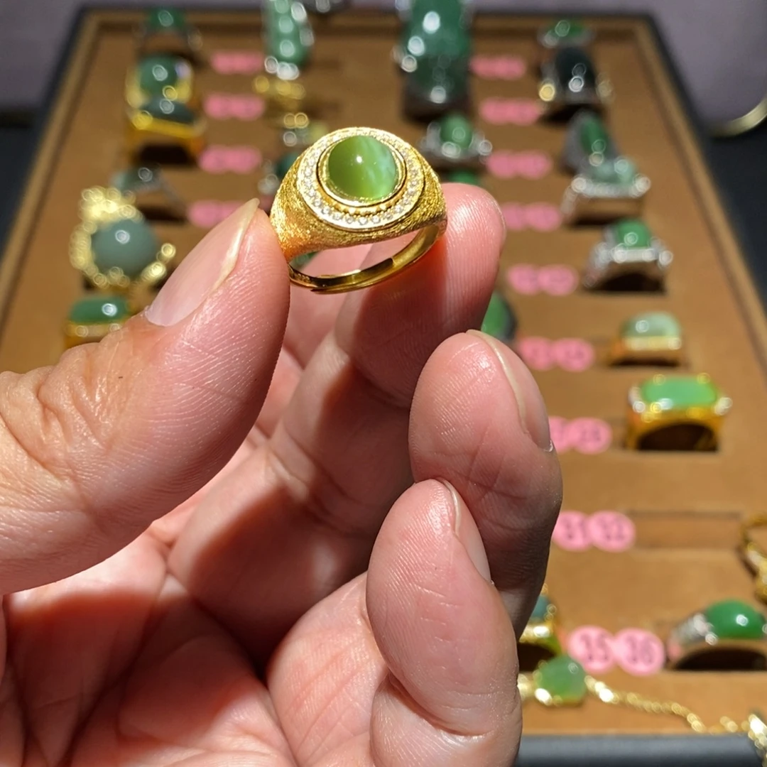 无****和田玉（碧玉）银S925镶嵌戒指