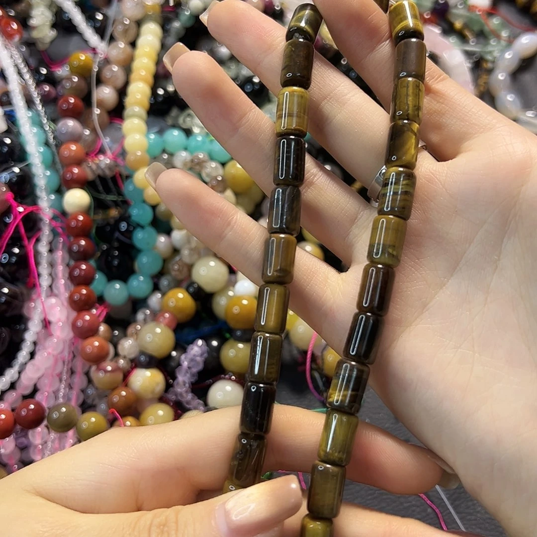 玛瑙/玉髓合金珠宝半成品虎眼桶珠一条