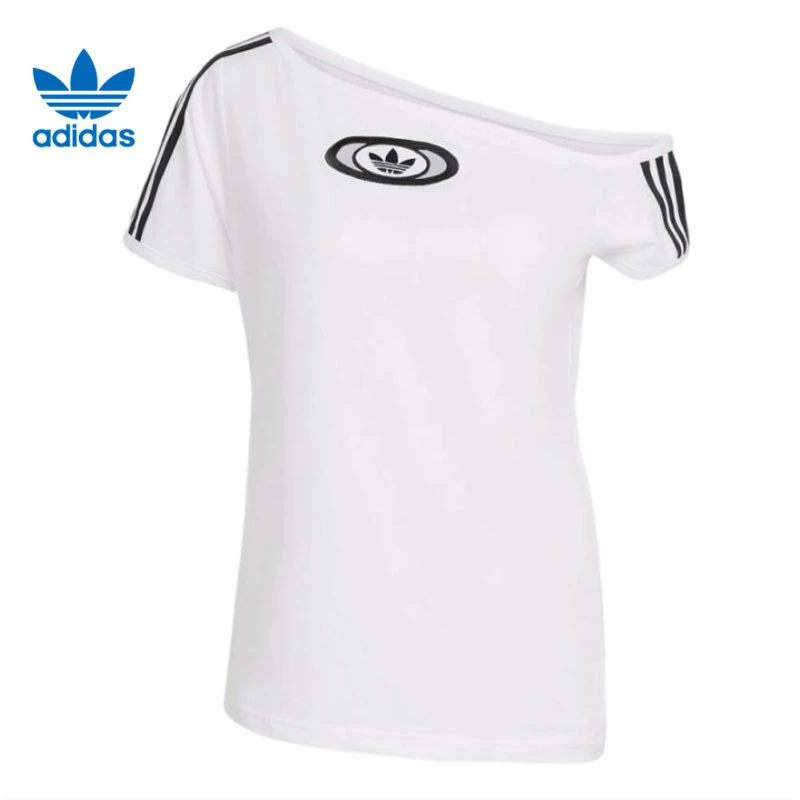 adidas阿迪三叶草女子OFFSHOULDER TEE针织无领短T恤KC8795