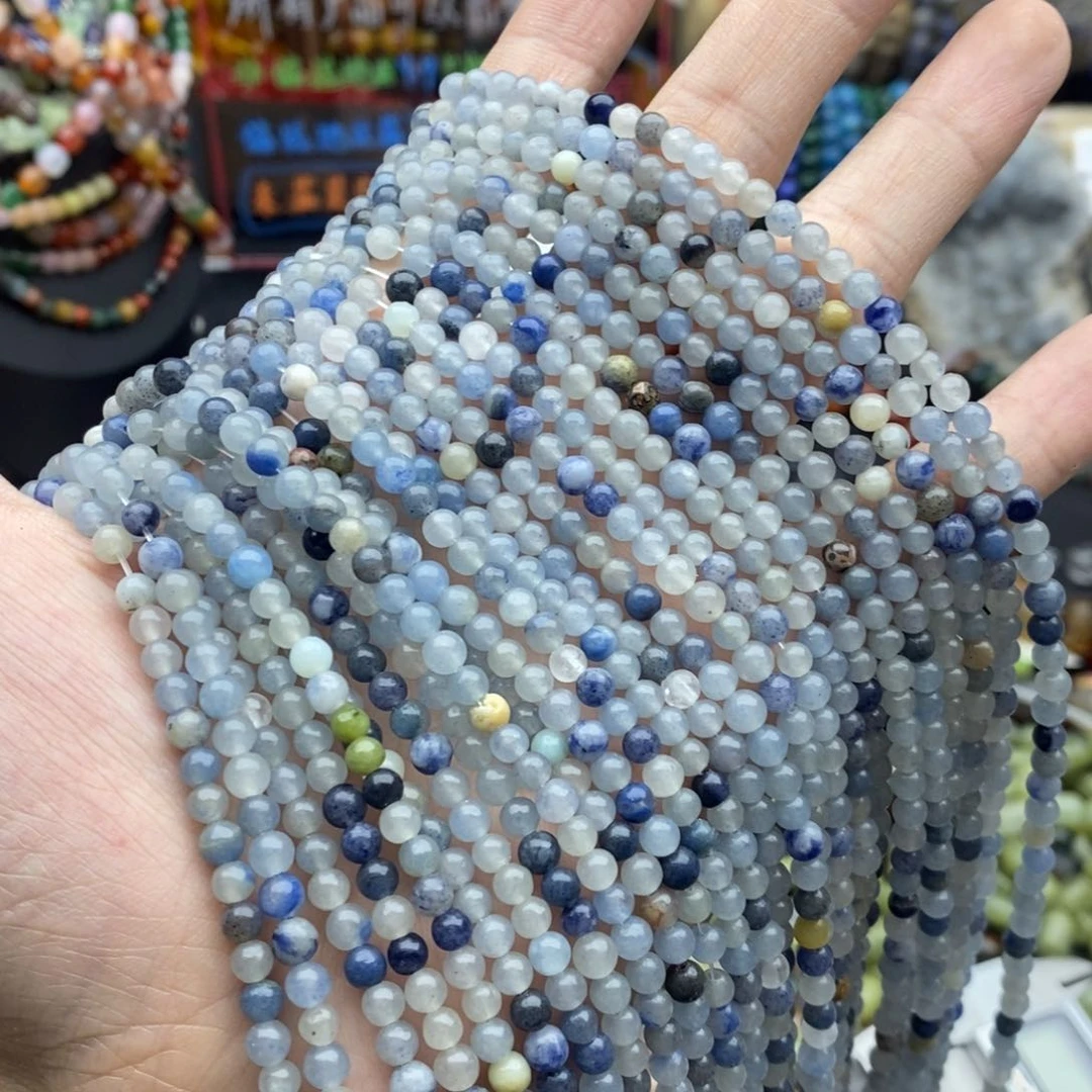 玛瑙/玉髓未镶嵌珠宝半成品一条天然4mm透体蓝东岭玉