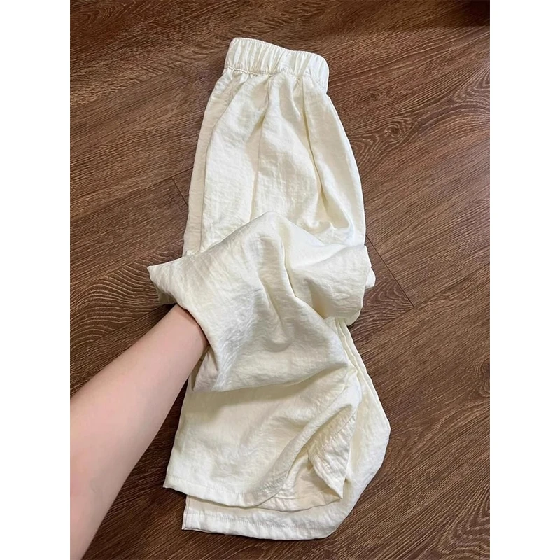 白色奶芙山本裤女夏季薄款醋酸直筒宽松慵懒显瘦休闲小个子阔腿裤