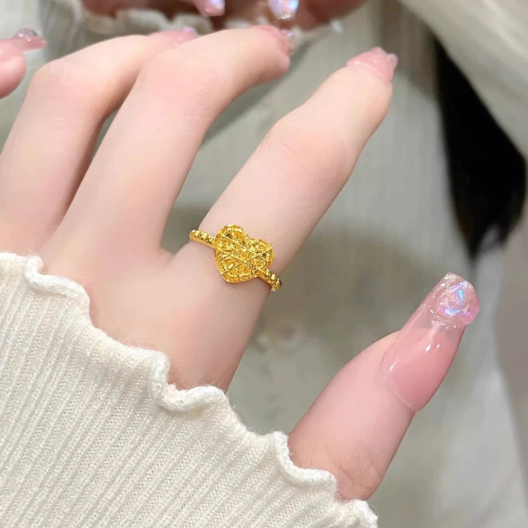 铜合金戒指 【拉丝爱心戒指】甜美轻奢时尚简约女款戒指