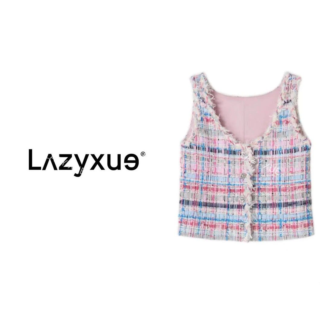 LAZYXUE薛懒懒/粗花呢短款无袖秋季气质马夹上衣小香风马甲 37734