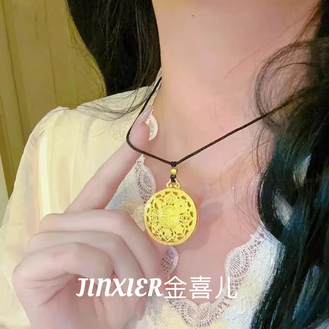 铜合金项链 新国风复古大气手工编绳八宝罗盘项链精美双面时尚