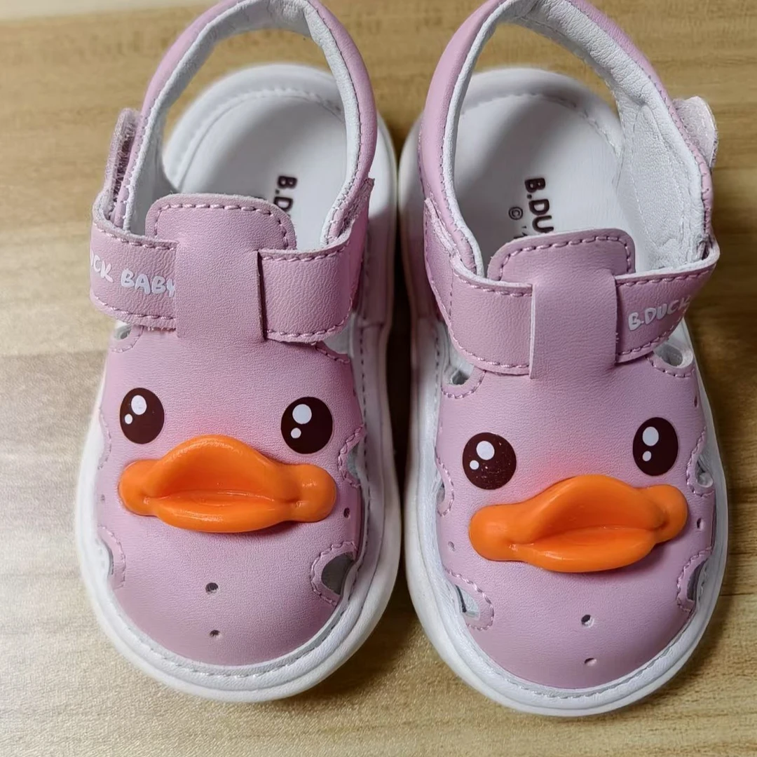 B.DUCK小黄鸭时尚粉色儿童凉鞋便捷魔术贴轻松穿脱超省心