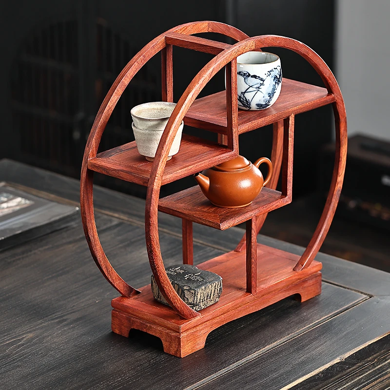 花梨木小博古架置物架摆件茶具收纳架展示架紫砂茶壶茶杯架子轻奢
