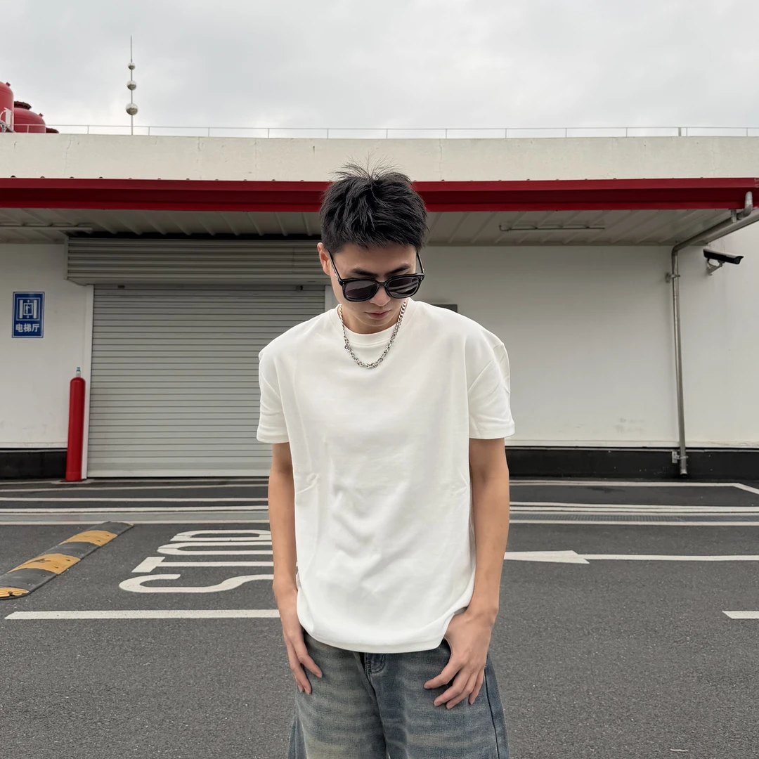 【壹川】男士休闲百搭T恤小袖口圆领短袖显高内搭经典型男纯色上衣