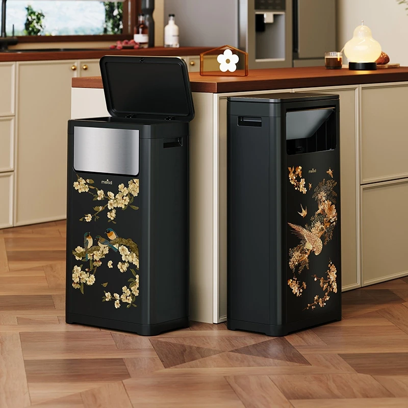 美世达厨房专用大容量垃圾桶2025新款中古风家用免弯腰高款带盖桶