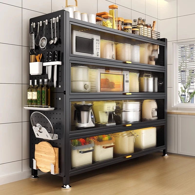 厨房置物架落地多层家用微波炉收纳柜子门电器防尘橱柜餐边储物柜
