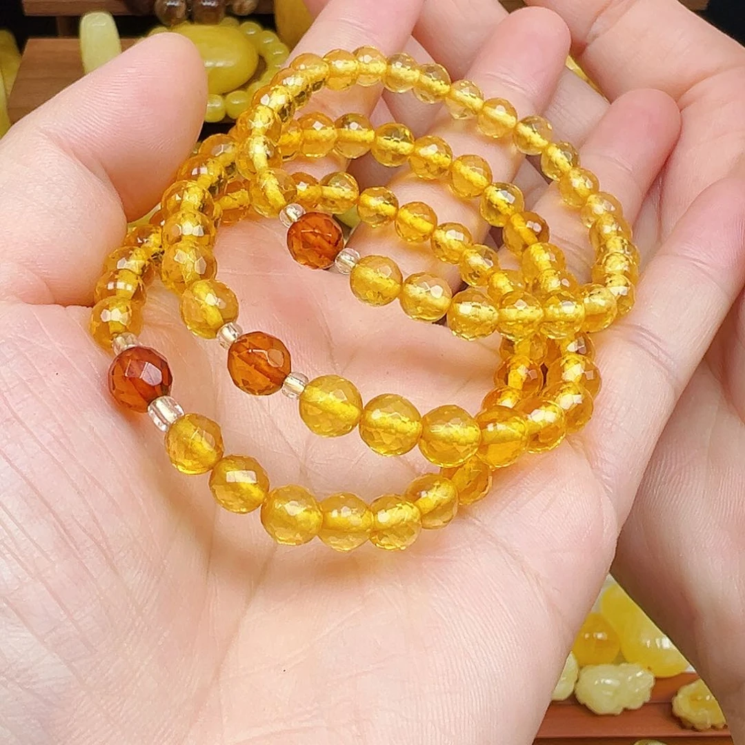 裸石琥珀未镶嵌金珀单圈工艺切面6+mm