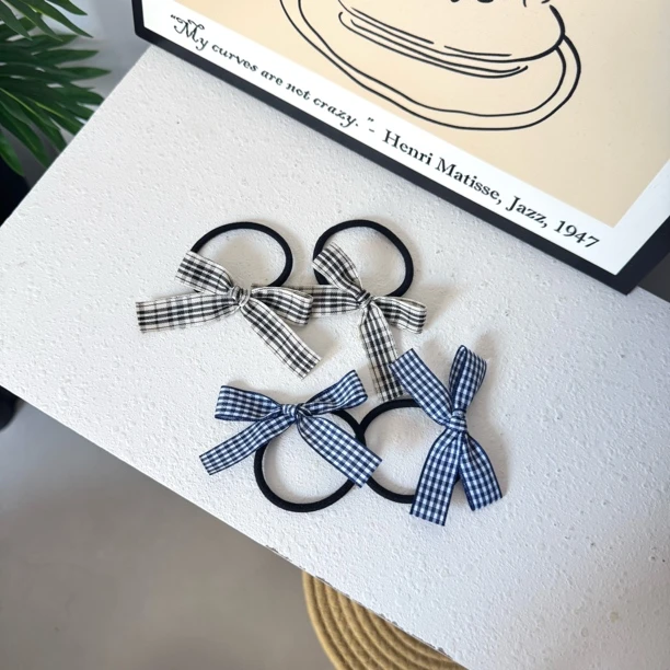 Bloom新款可爱格子蝴蝶结高弹力发绳日常出游百搭造型发圈发绳