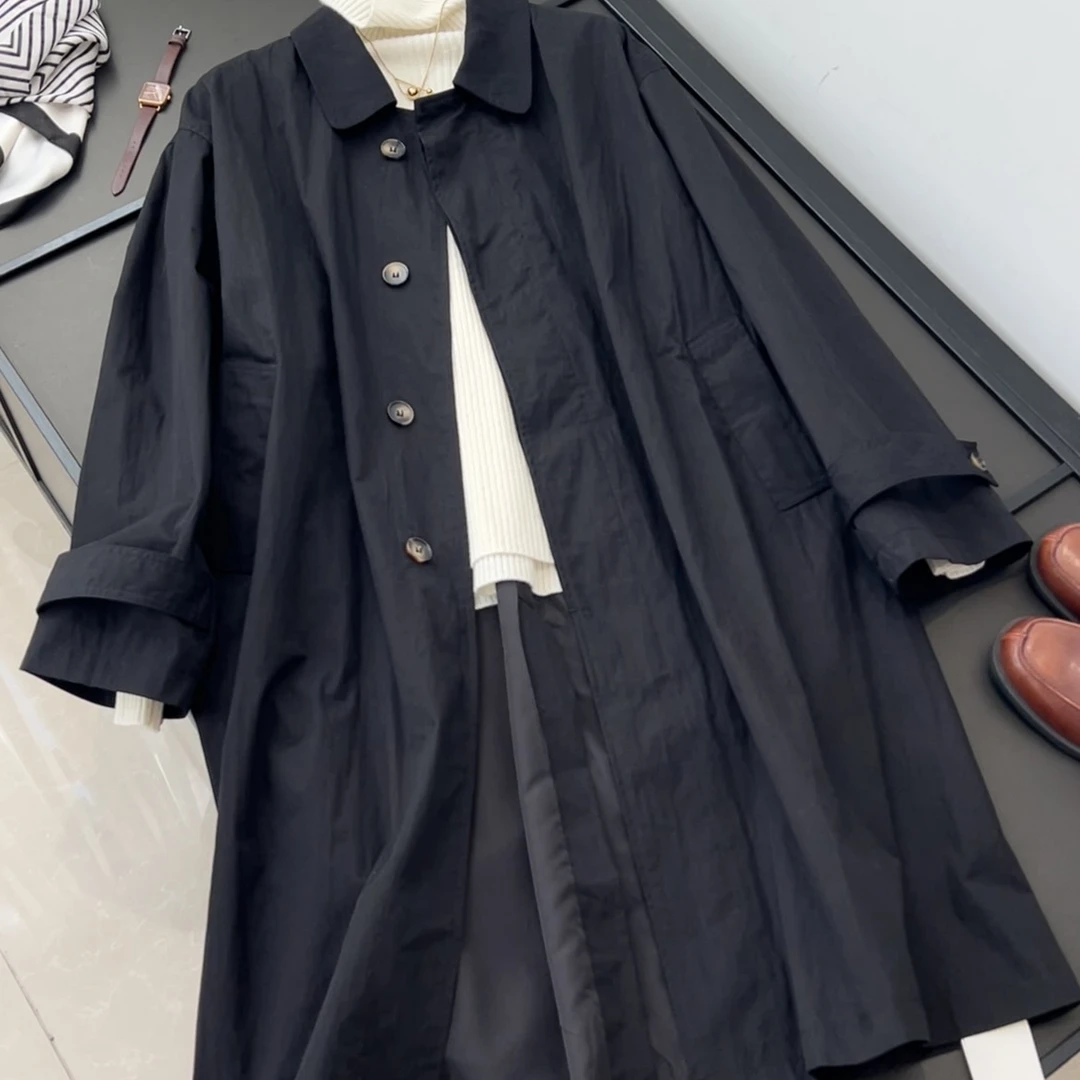 诗黎·翻领排扣后开叉风衣女设计感宽松显瘦休闲大衣长外套秋季