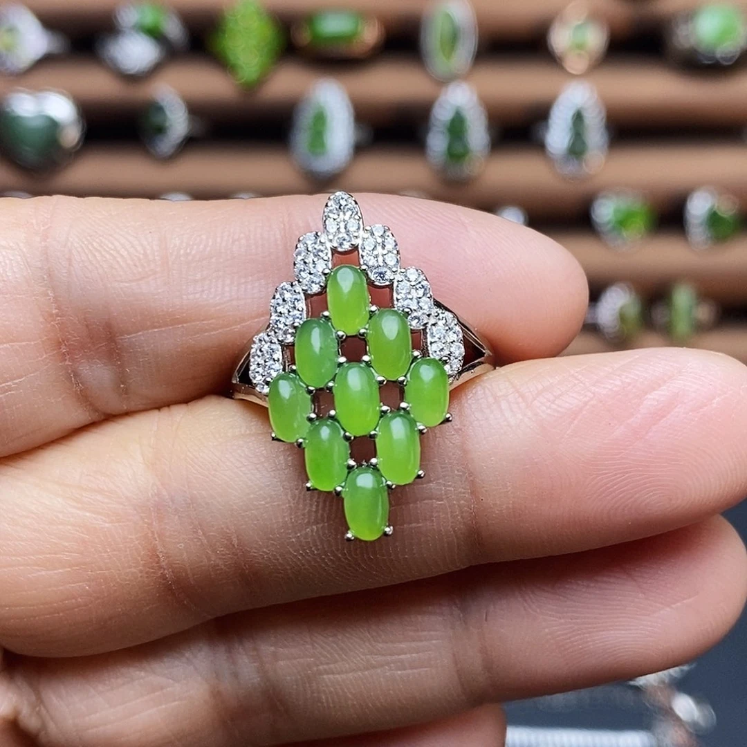 吊坠(不含链)银S925镶嵌和田玉（碧玉）戒指