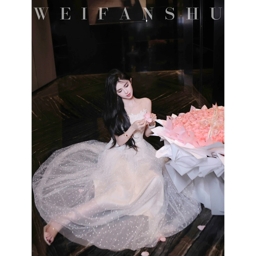 WEIFANSHU/魏凡舒【佩里月光】春夏新款法式高端优雅重工绣花连衣裙