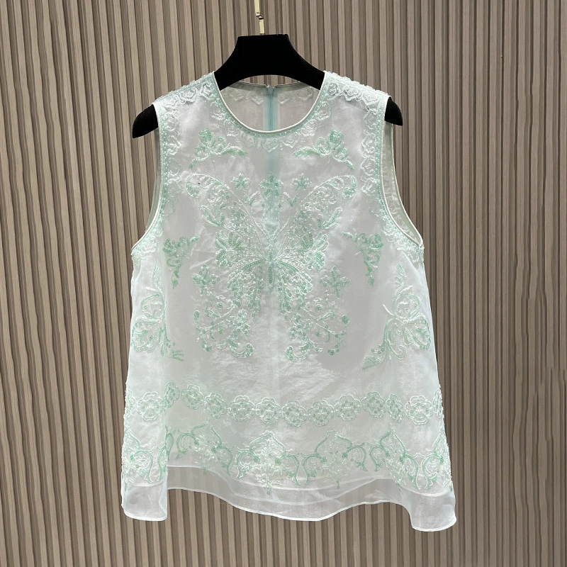 提花简约风女夏季马夹刺绣唐装新中式上衣马甲