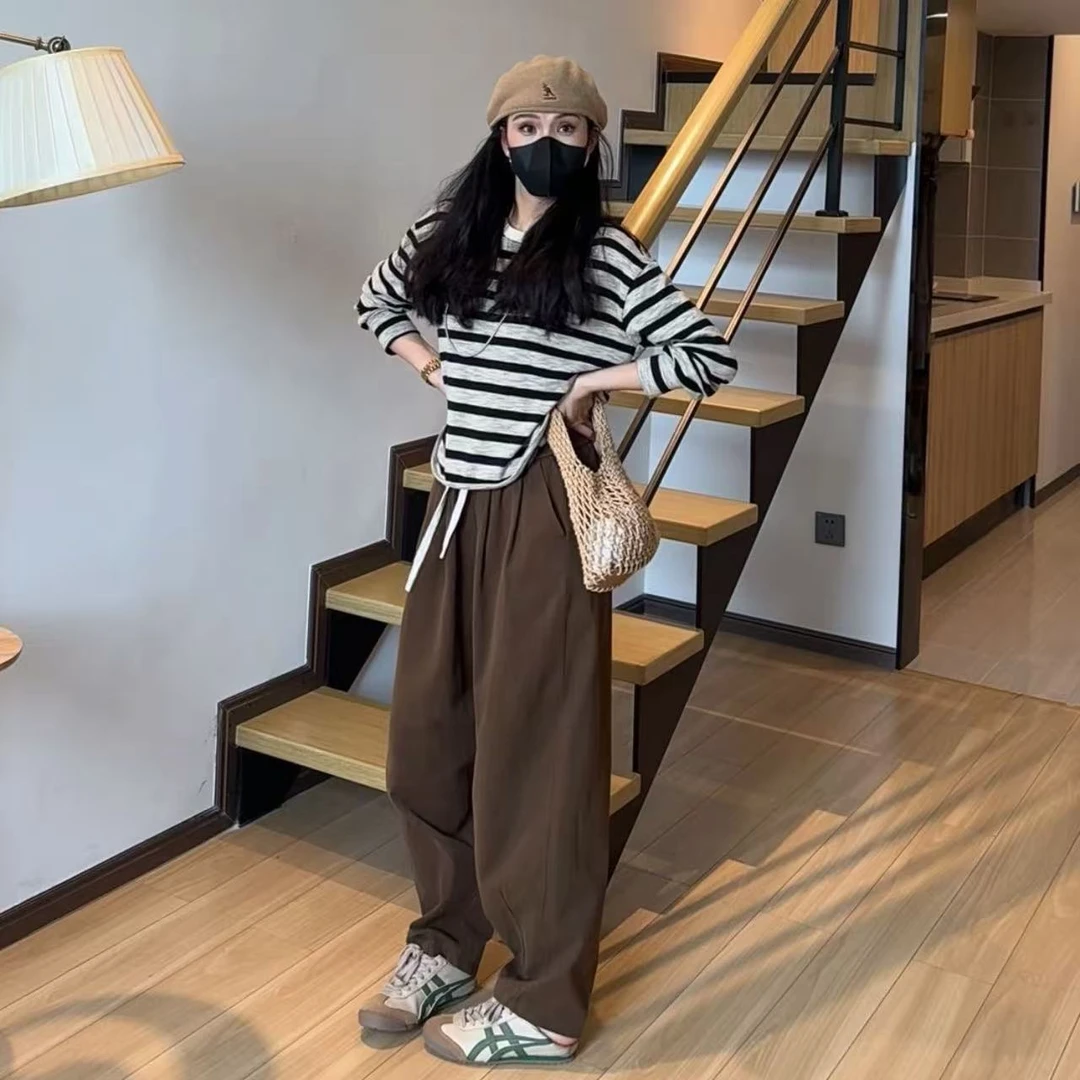 小个子定制日系复古纯棉春秋款加厚亲肤阔腿裤宽松显瘦直筒休闲裤