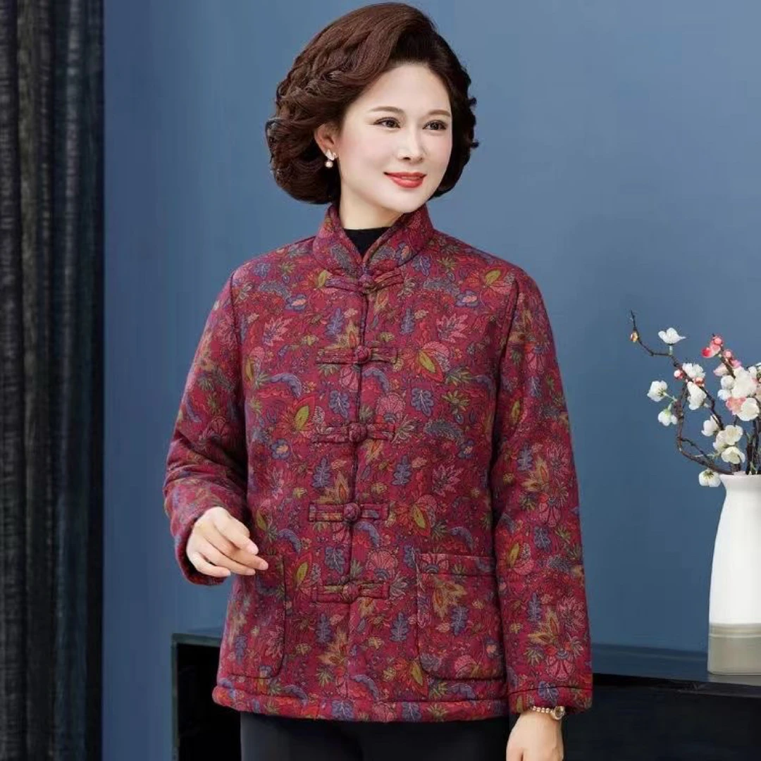 全棉老太太冬装棉衣中国风宽松大码妈妈装花棉袄宽松中老年棉服女