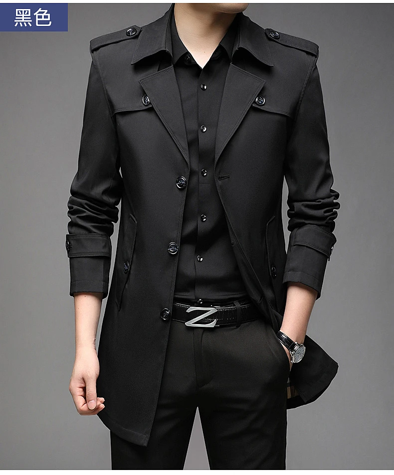 2025春秋男士休闲中长款时尚修身风衣帅气韩版翻领风衣外套8808-2