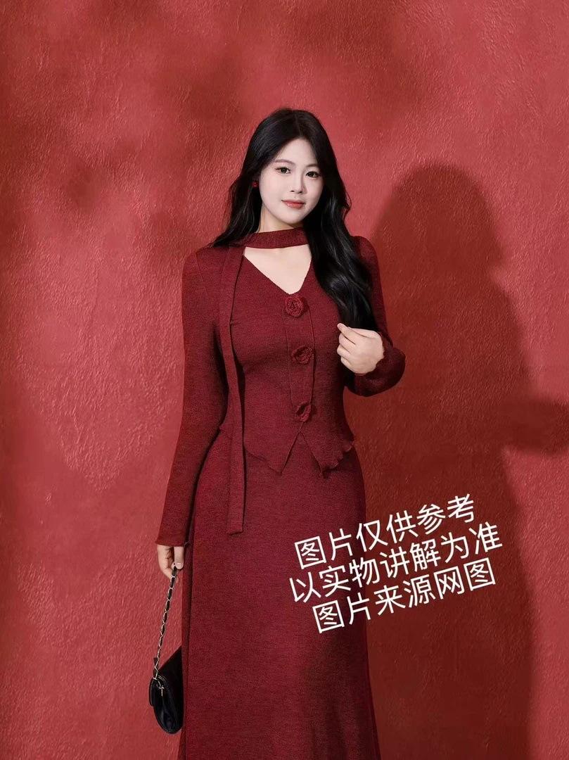 2025冬季新款大码女装韩版复古高级花朵半身裙套装