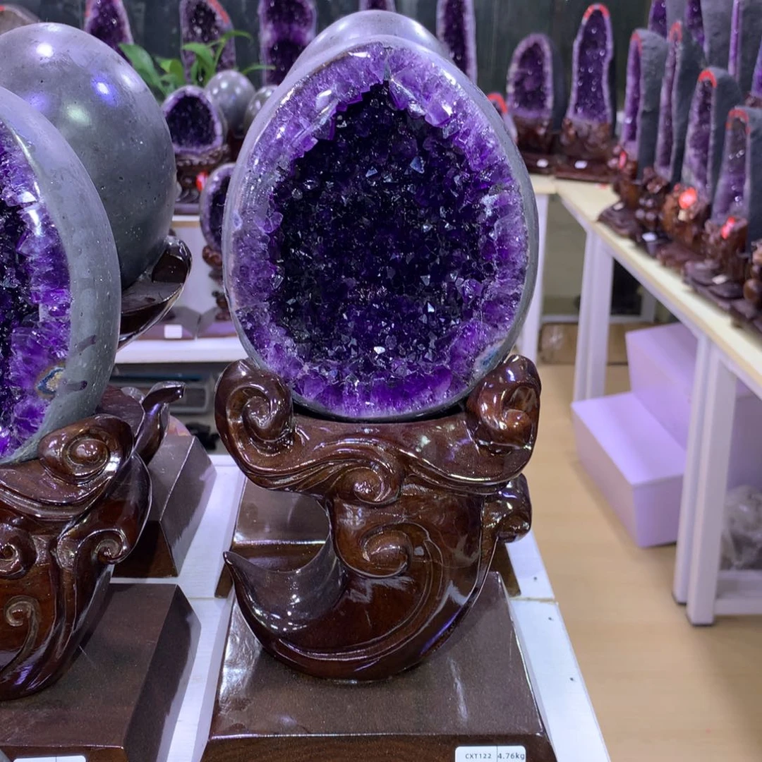 未镶嵌大型摆件（非配饰）紫晶乌拉圭圆润恐龙蛋摆件 洞深