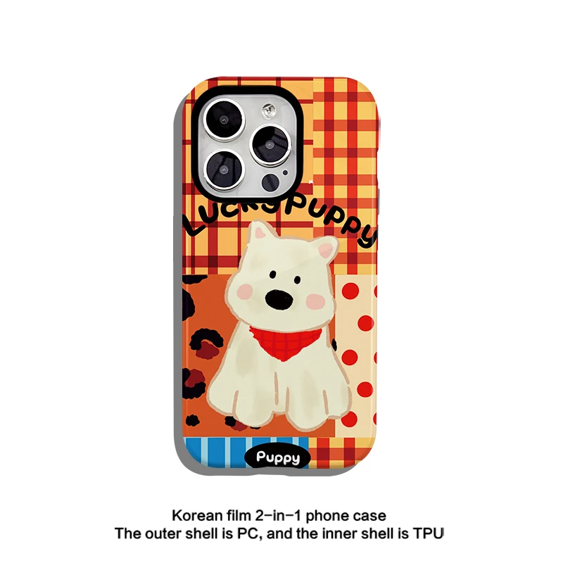 橘色西高地菲林二合一适用苹果16promax华为vivo小米oppo手机壳