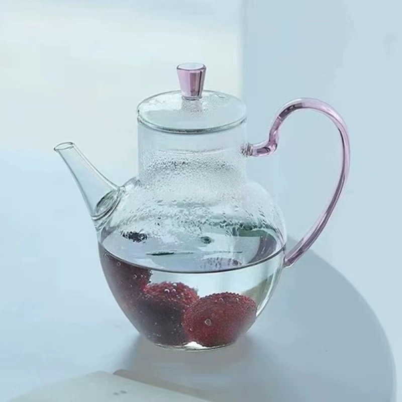 粉色大号玻璃苹果壶-A10262