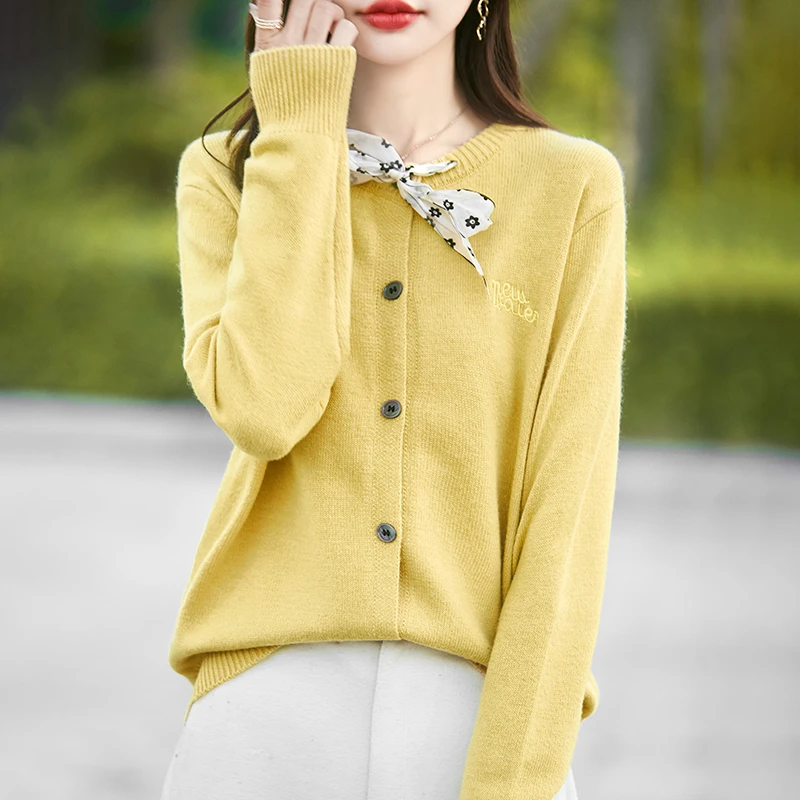 春季新款圆领领结针织开衫女毛衣外套百搭时尚设计感长袖针织上衣