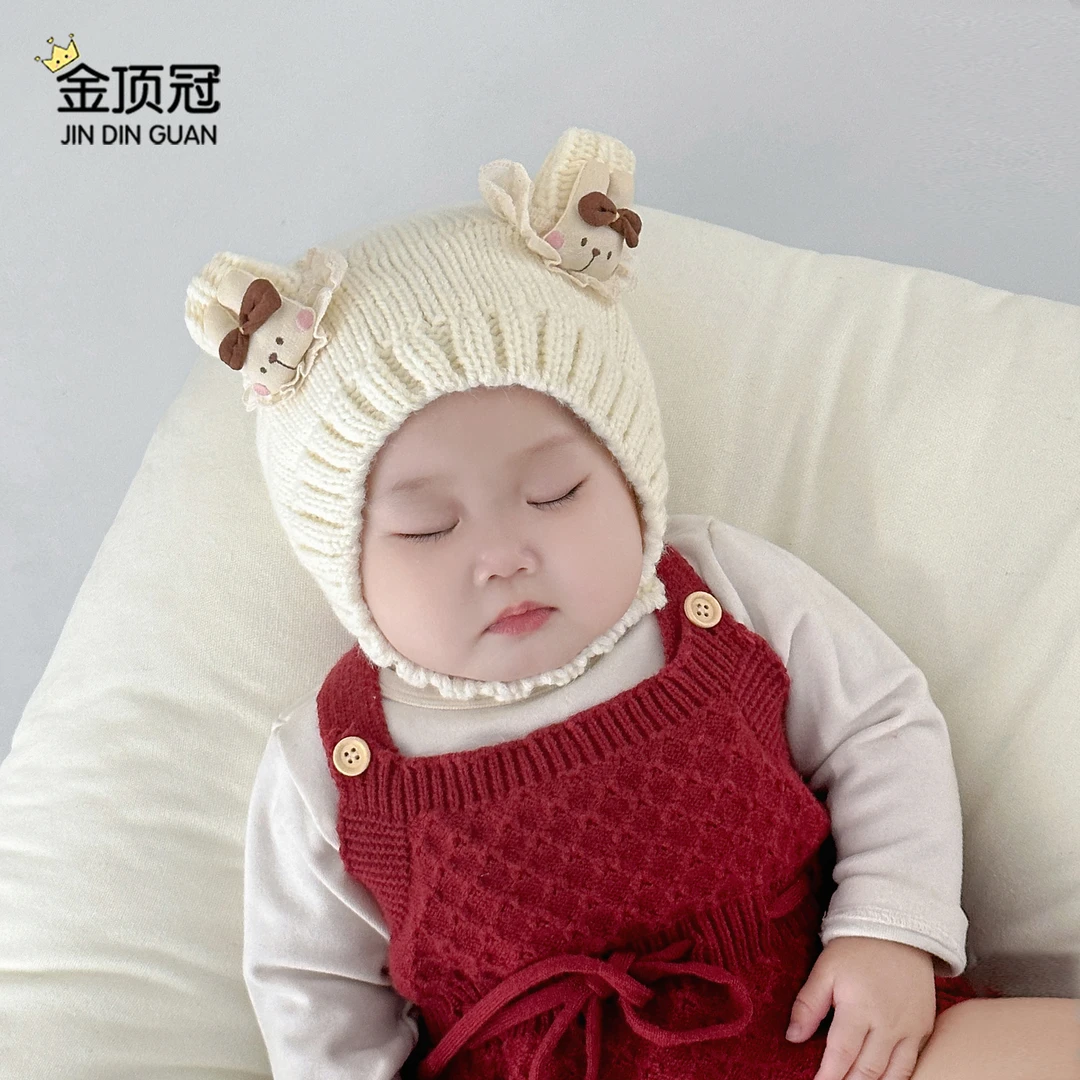 婴儿帽子秋冬季包头帽可爱超萌小月龄宝宝护耳帽新生婴幼儿针织帽