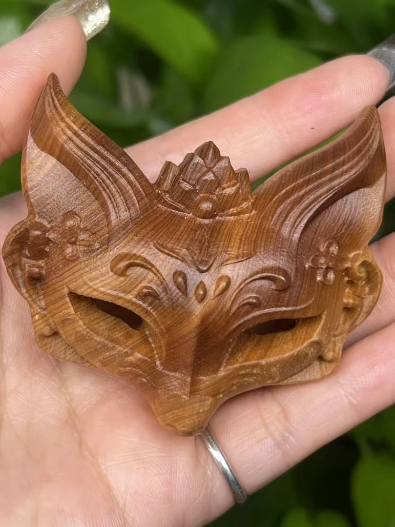 天然崖柏木雕狐狸面具手把件文玩面具狐狸装饰桌面小摆件