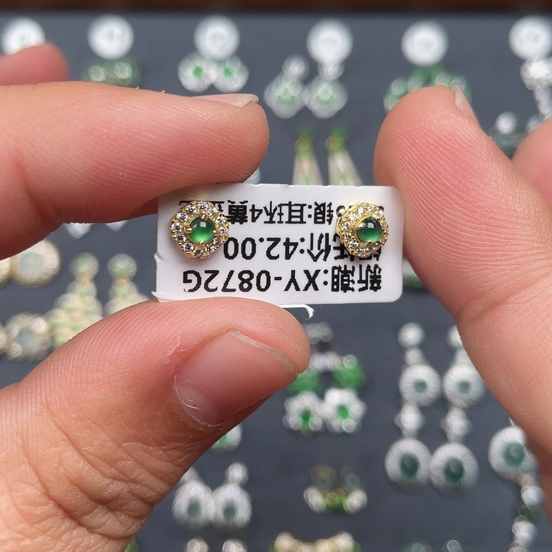 翡翠银S925镶嵌耳饰