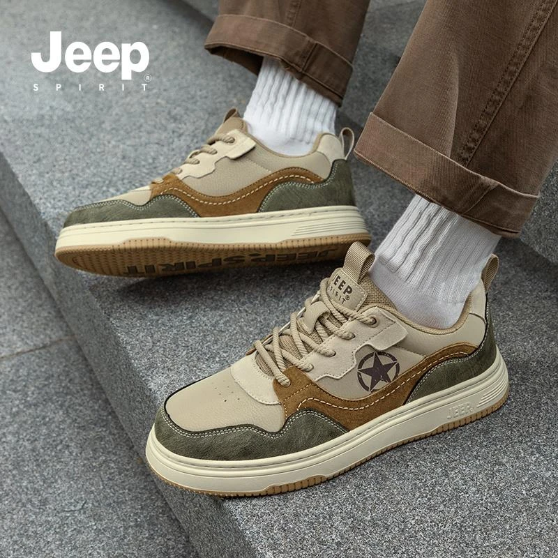 JEEPSPIRIT2025春秋新款男鞋板鞋学院风星星鞋复古百搭板鞋黑白鞋