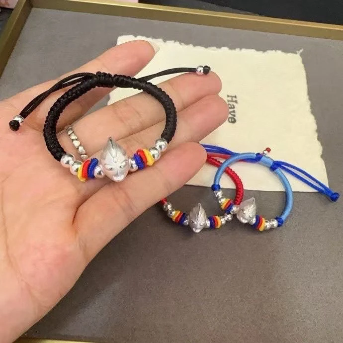 足银手链 999纯银手链奥特曼足银情侣男孩手工编织手绳小朋友礼物