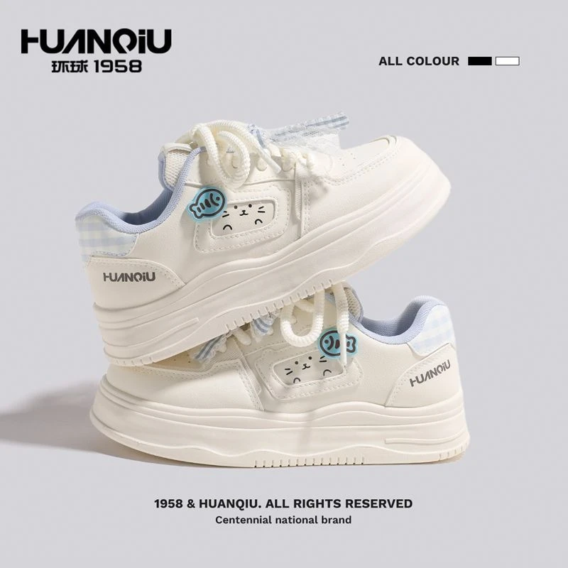 环球2025秋新款厚底增高小白鞋女运动爆款蝴蝶结面包鞋百搭休闲鞋