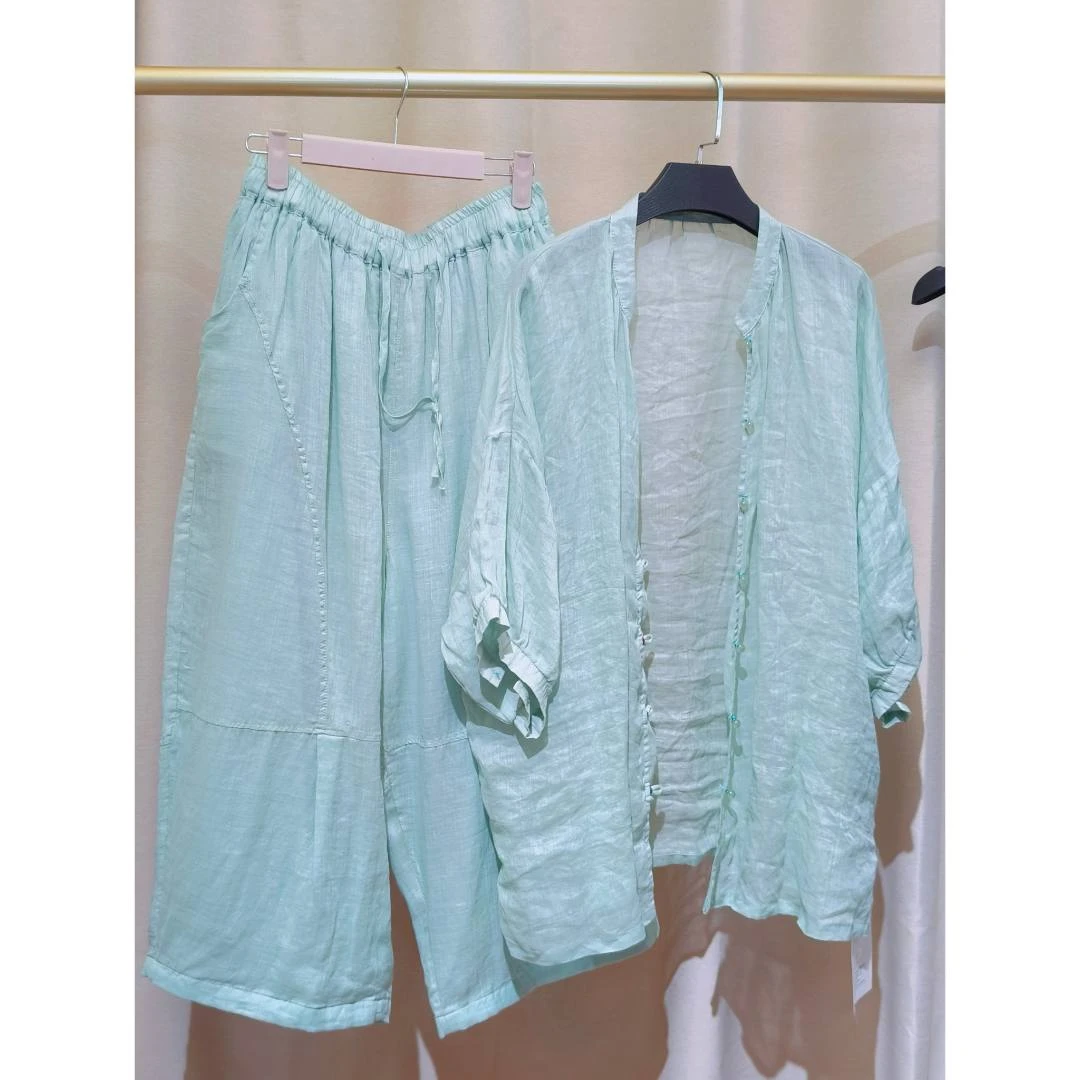 2025夏季新款苎麻套装糖果色穿搭