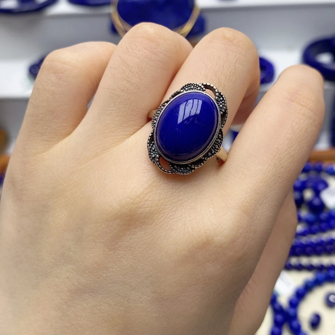 青金石银S925镶嵌戒指